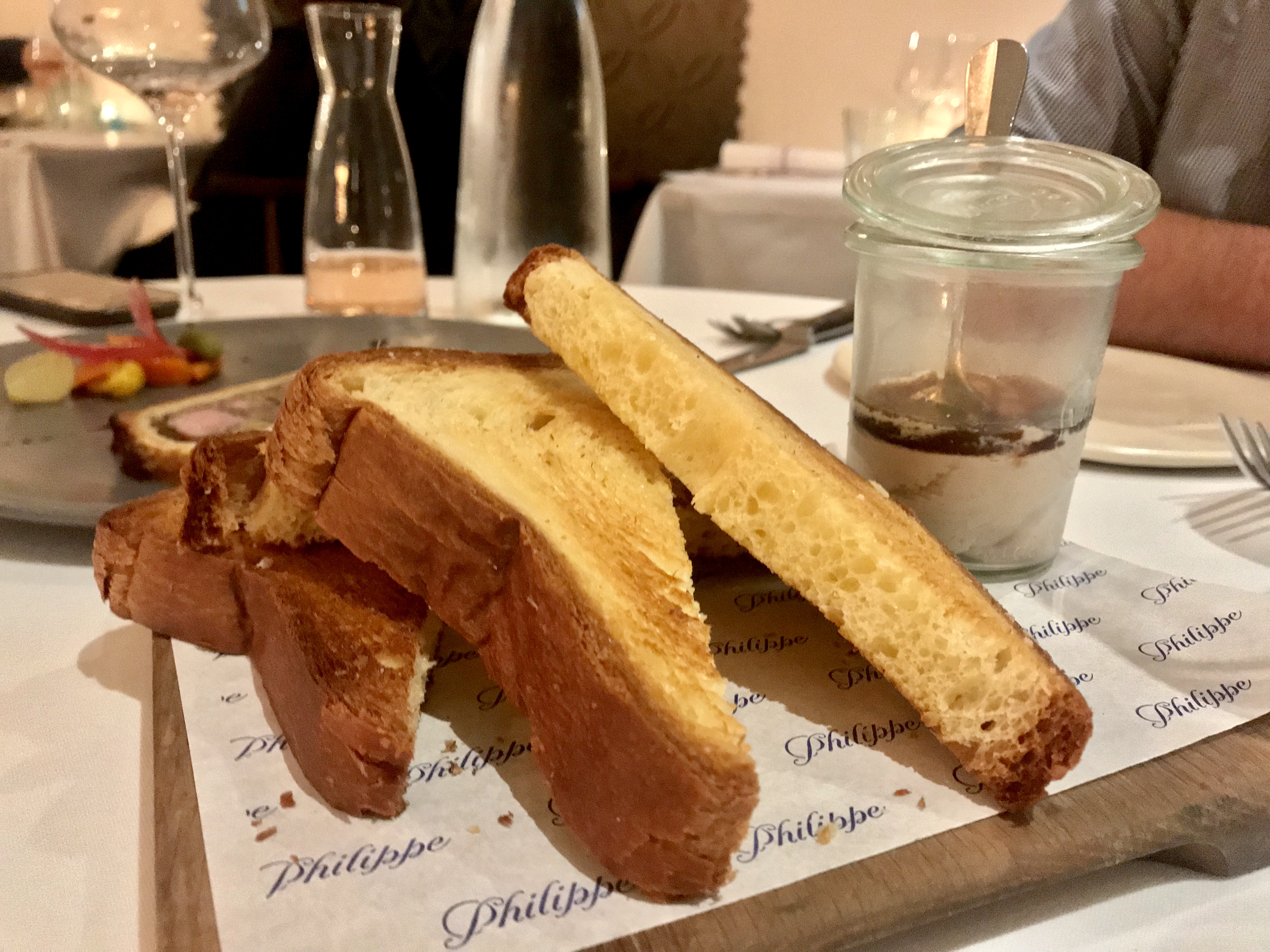 Quail & foie gras parfait, red currant & orange jelly, toasted brioche by Philippe Mouchel